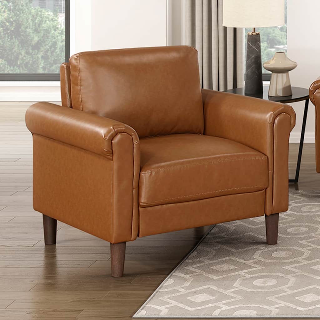 Frances 35" Faux Leather Living Room Chair - Brown Finish Exposed Feet
