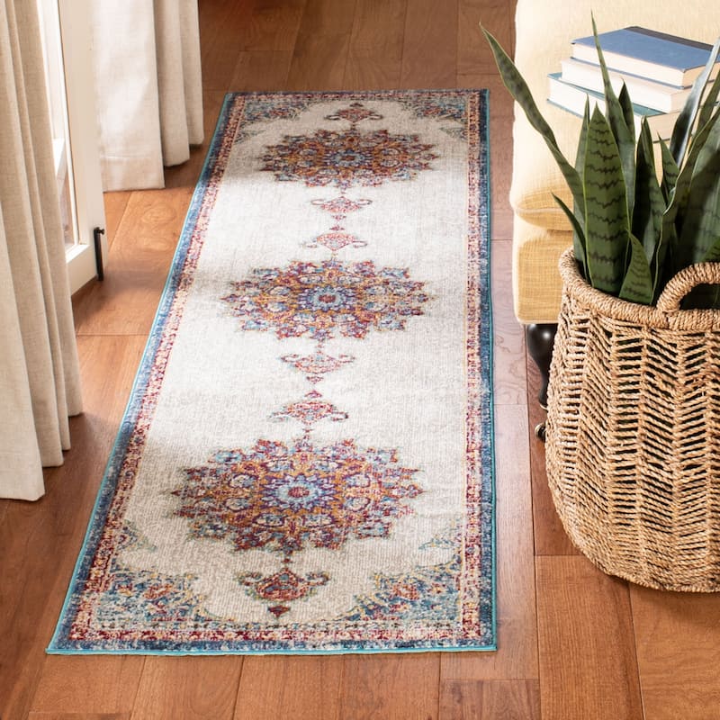 SAFAVIEH Aria Prakseda Vintage Boho Oriental Rug - 2' x 8' Runner - Ivory/Navy