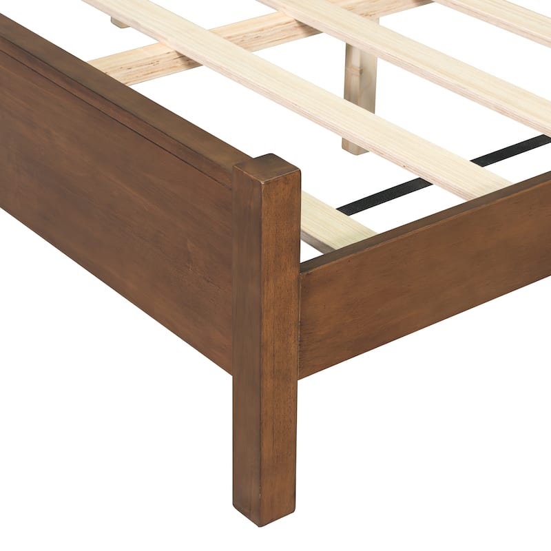 Christopher Knight Home - Mid-Century Upholstered Wood Low-Profile Platform Bed with Rattan Weaving Headboard