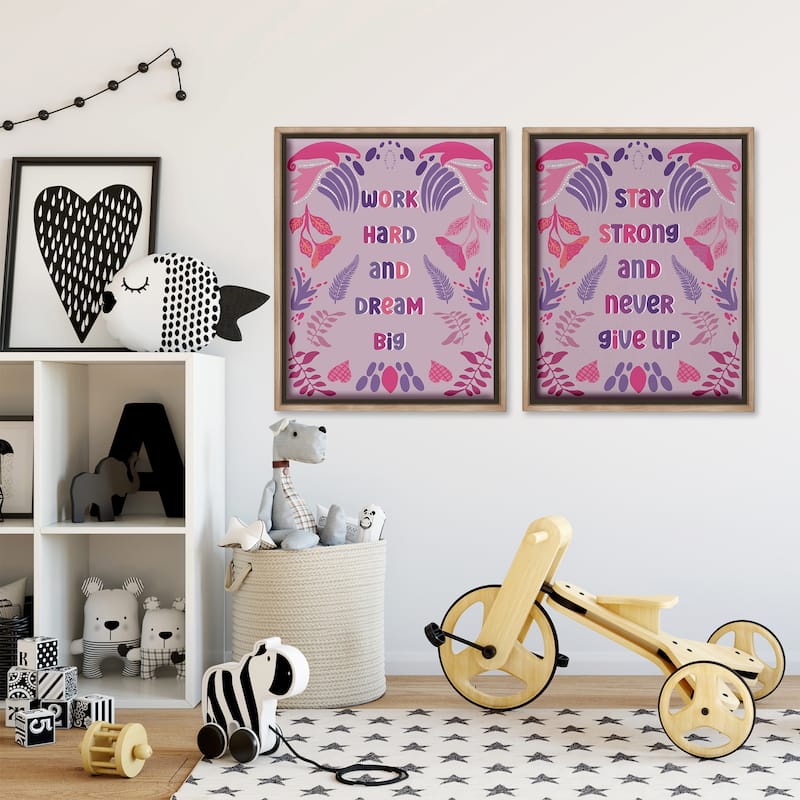 Stupell Purple Motivational Work Hard Framed Floater Canvas Wall Art Design By Julia Frost (Set of 2)