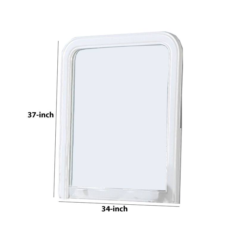 37 Inches Wooden Mirror with Curved Edges, White