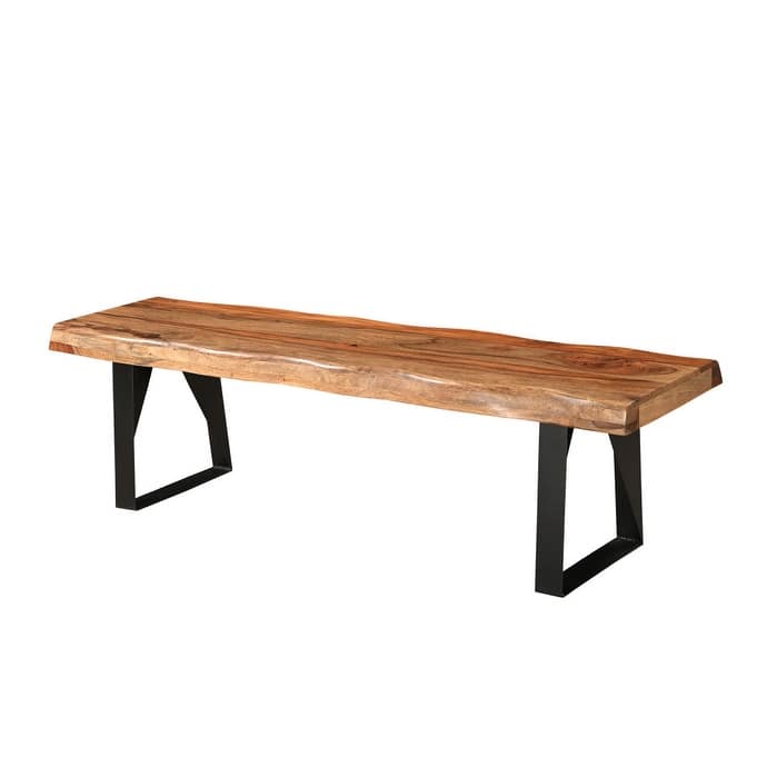HomeRoots 68" Brown and Black Solid Wood And Metal Live Edge Dining Bench - 68 in. x 18 in. x 18 in.