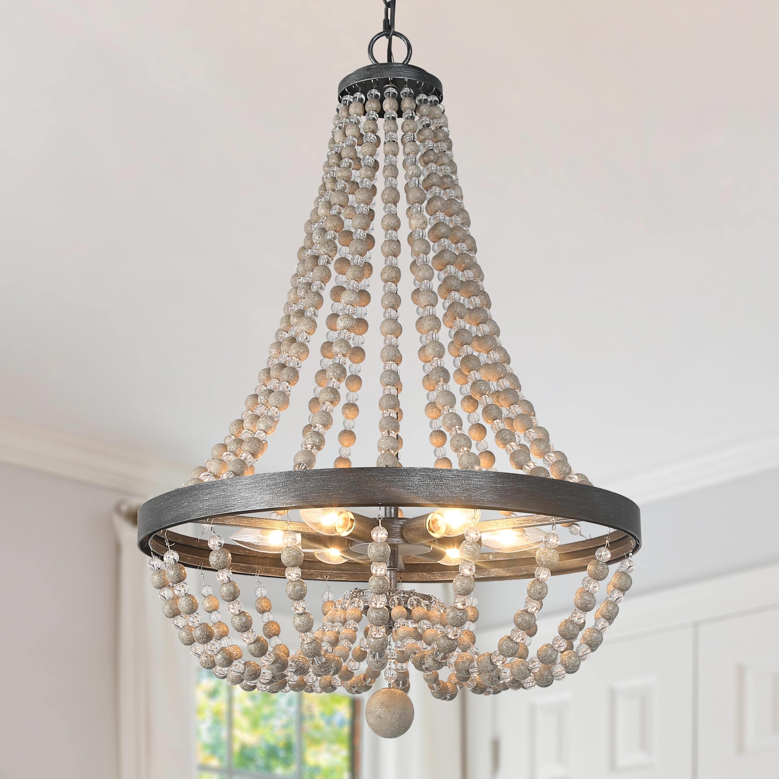 Modern Farmhouse 6-Light Wood Chandelier Boho Empire Pendant Light - D20.1"xH88.3"