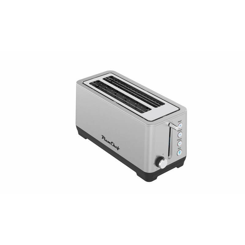 4-Slice Extra Wide Long Slot Toaster (Silver, 1500W) - Stainless Steel with Warming Rack