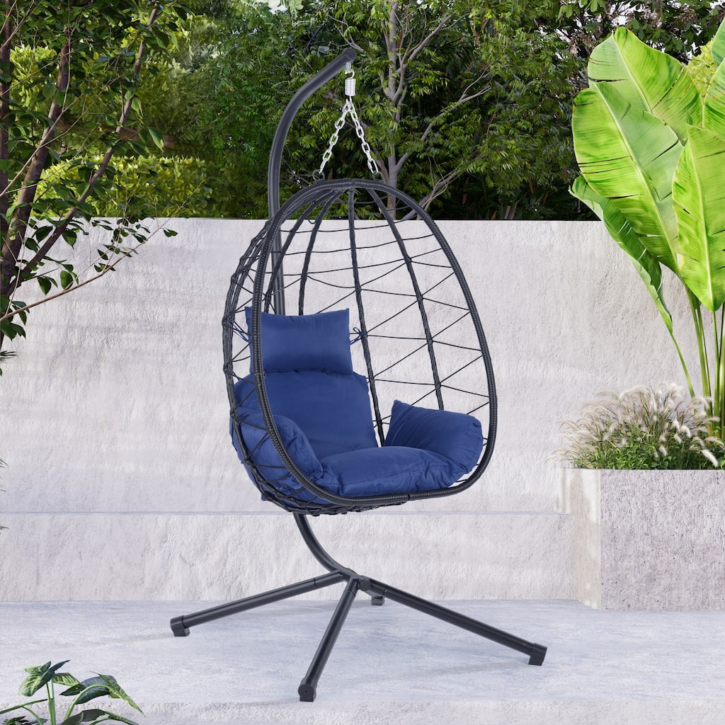 Egg Chair with Stand Indoor Outdoor Swing Chair Patio Wicker Hanging Egg Chair Hanging Basket Chair Hammock Chair with Stand