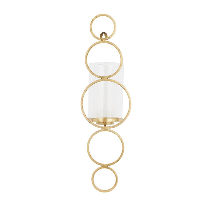 CosmoLiving by Cosmopolitan Metal Stacked Circle Geometric Wall Sconce with Glass Holder - Gold, Black, Silver