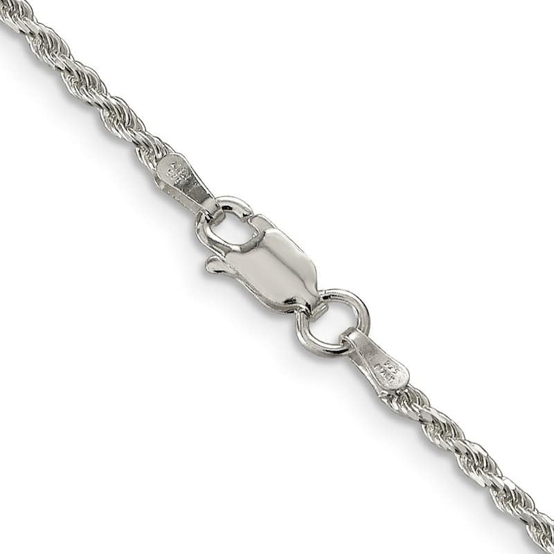 Curata 925 Sterling Silver Rhodium Unisex 1.75mm Diamond Cut Rope Chain Necklace