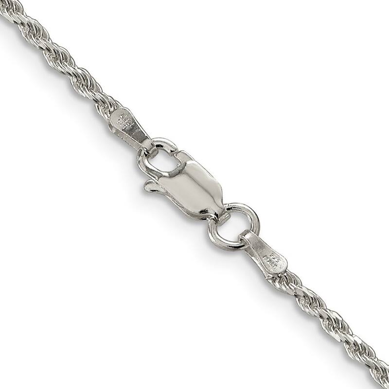 Curata Women's Sterling 1.75mm Diam-Cut Rope Chain Ankle Bracelet - 10 Inch - Lobster Claw