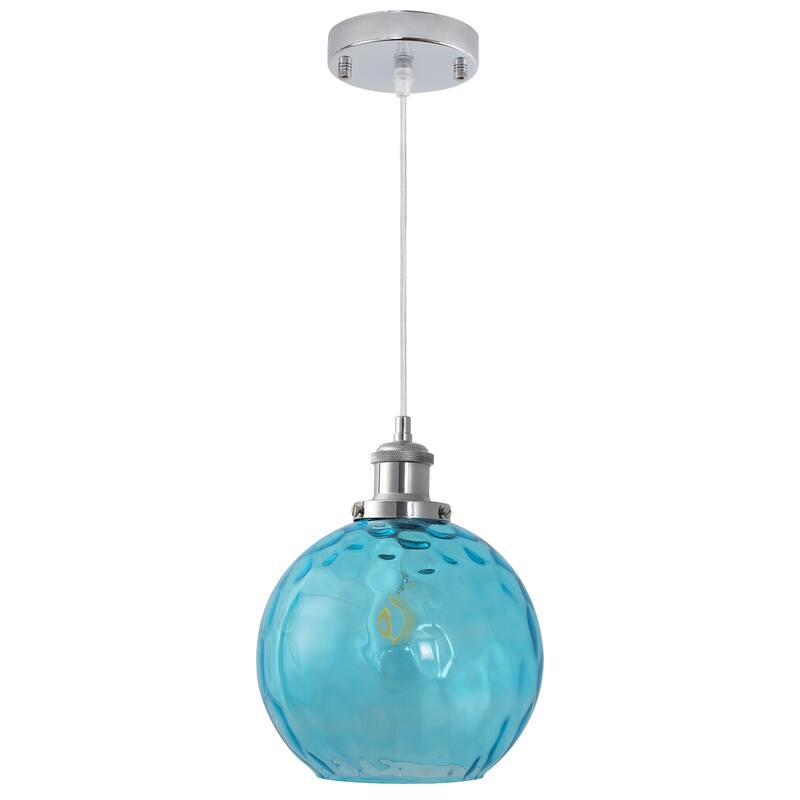 1-Light Metal Hanging Pendant Light with Glass Shade for Kitchen Island - Light Blue