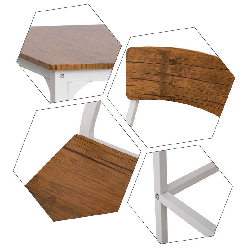 HOMCOM 3 PCs Modern Counter Height Dining Table Set with 2 Matching Stools Foorest Steel Legs