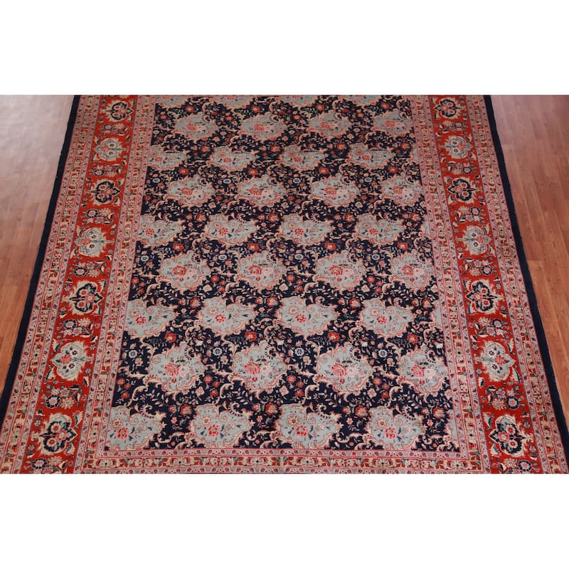 Hand Knotted Oriental 100% Wool Carpet Traditional All-Over Navy Blue & Blues Bidjar Area Rug - 12' 8'' X 9' 9''