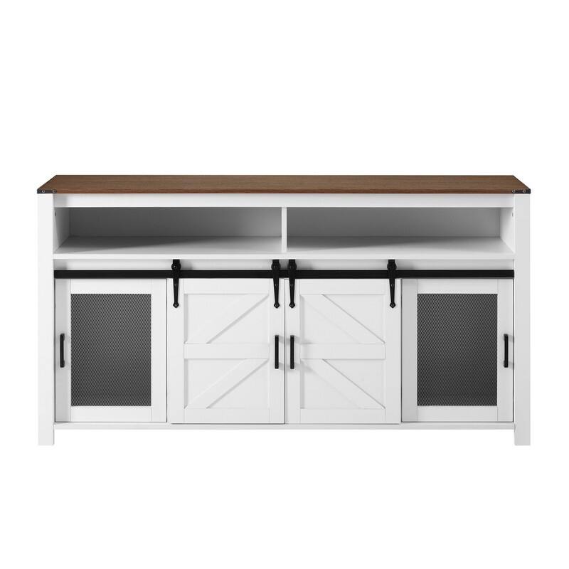 Farmhouse 59.3" Sideboard Buffet with Sliding Barn Doors and Open Storage for Living or Dining Spaces