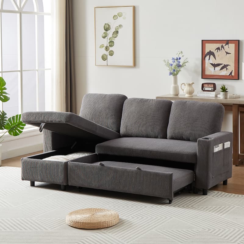 Comfortable Corduroy L-Shaped Combo Sofa Bed - Reversible Sleeper Sofa for Living Room, Office, and Apartment Spaces