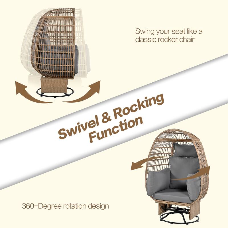 Outdoor Patio Rattan Swivel Egg Chair with Rocking Function