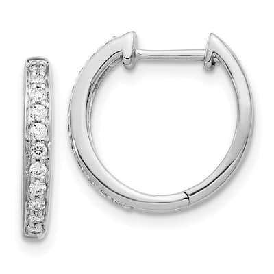 Curata 14k White Gold Diamond Hinged Hoop Earrings - 14x15mm Wide 2mm Thick