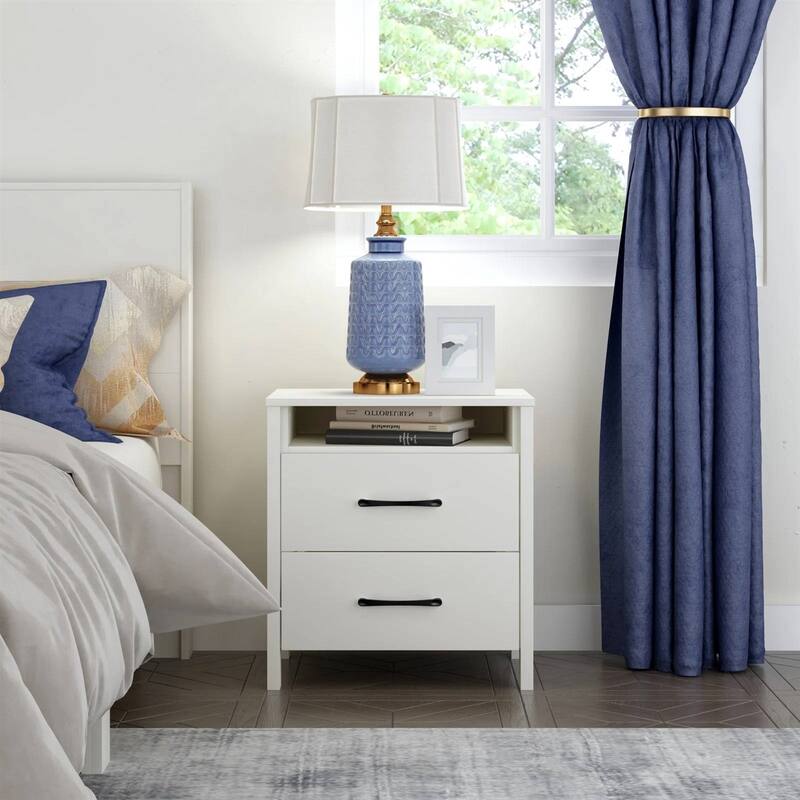 Modern 2-Drawer Bedside Table Nightstand with Shelf Wood Minimalist Bedroom Furniture