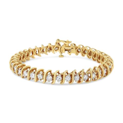 AGS Certified 18K Yellow Gold 5.00 Cttw "S" Link Wrapped Round Brilliant Diamond Tennis Bracelet (G-H, I1-I2) - Size 7"