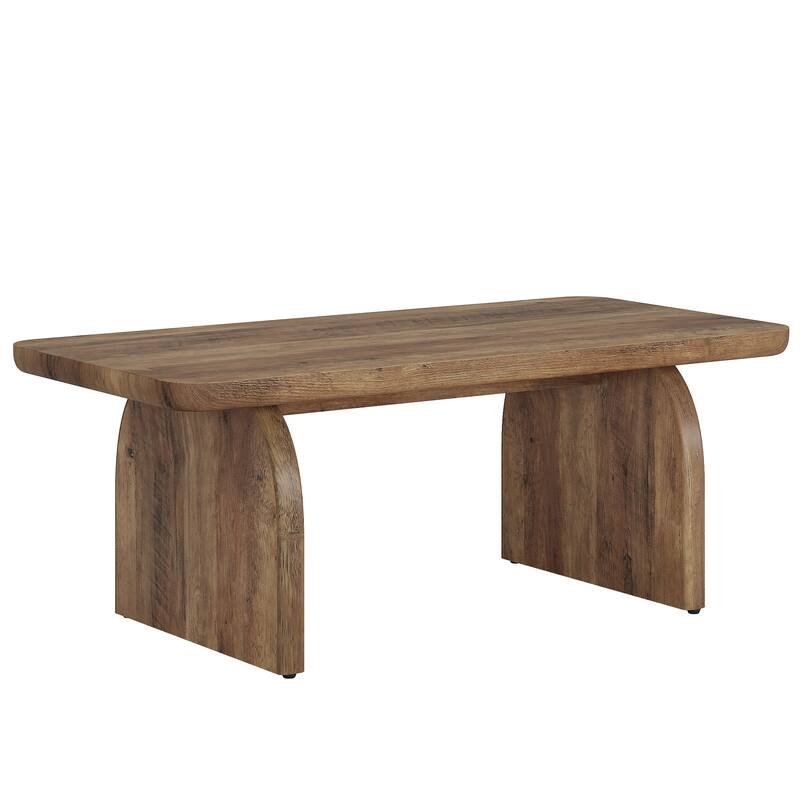 47"Rectangle Coffee Table, Wooden Living Room Table, Accent Center Low Cocktail Tea Table with Sturdy Base & Rounded Corners