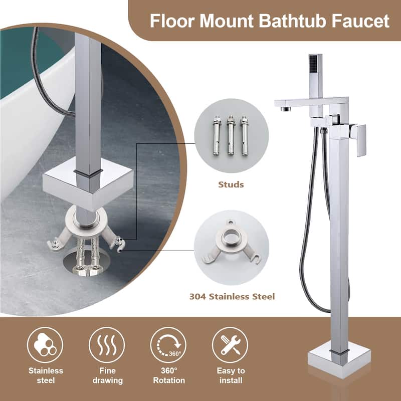 Topcraft Floor Mounted Bathtub Filler with Handheld Showerhead