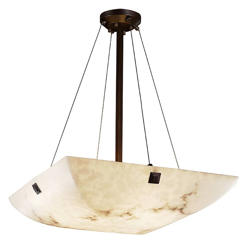 Justice Design LumenAria Finials 6-light Dark Bronze Square Bowl Pendant, Faux Alabaster Shade