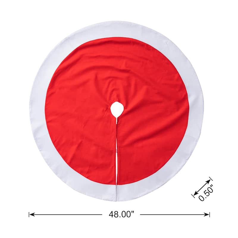 Glitzhome 42"/48"D Red & White Felt Classic Christmas Tree Skirts - 48"D