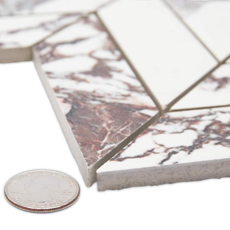 Merola Tile Touche Chevron Rubis 11-3/4" x 12-1/4" Porcelain Mosaic Floor and Wall Tile - (1 Tile)