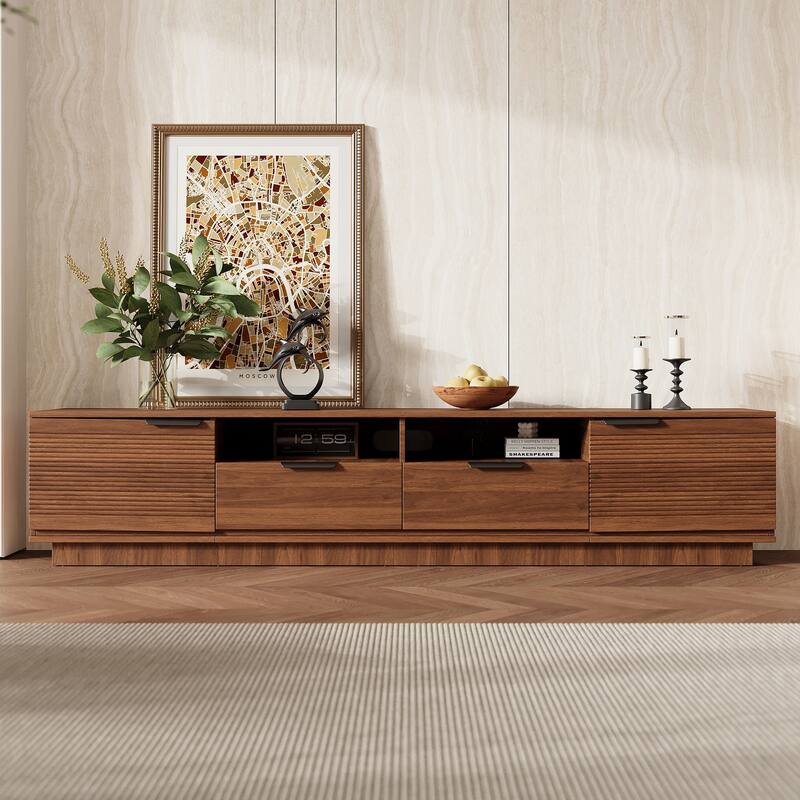 78 Inch TV Stand for TVs up to 85", Entertainment Center Media Console, Wood TV Cabinet with Deep Drawer, Open Shelves