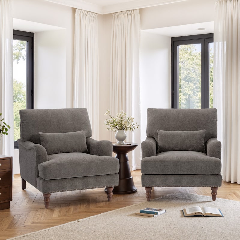 Set of 2 Mid Century Chenille Upholstered Accent Chairs