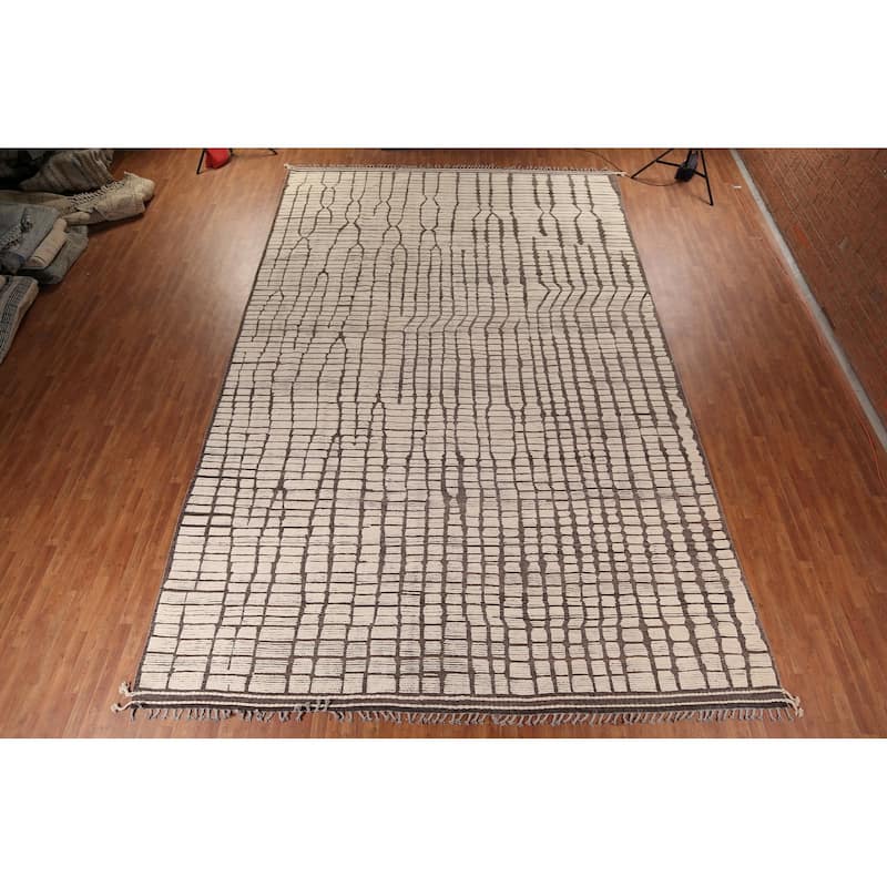 All-Over Moroccan Oriental Large Area Rug Hand-Knotted Wool Carpet - 12'0" x 18'8"