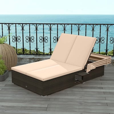 Costway 2-person Rattan Lounge Bed with Retractable Canopy 5-position - See Details