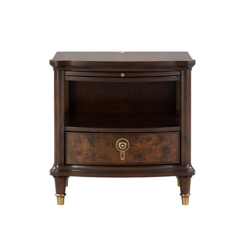 Furniture of America Prylen Modern Dark Cherry 1-Shelf & 1-Drawer End Table with LED Light and Pull-out Tray