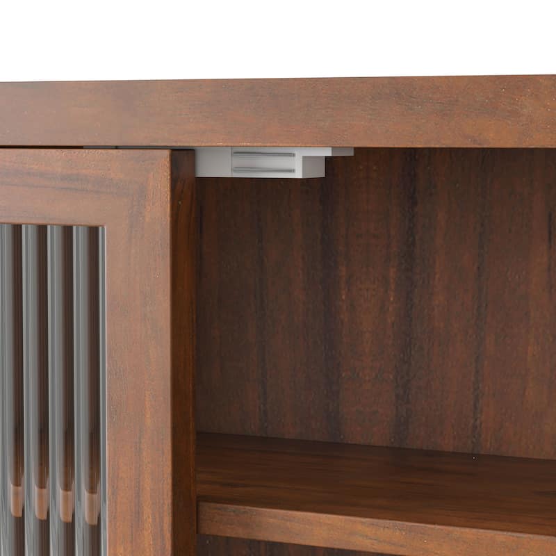 24.8" Vintage Wall Cabinet with Glass Double Doors, 3-Tier Storage and Towel Rack, Solid Wood Bathroom Kitchen Cabinet