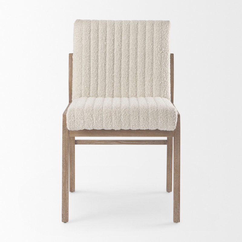 Tahoe Cream Boucle Fabric Seat With Light Brown Solid Wood Frame Armless Dining Chair - 20"W x 24.8"D x 33.6"H