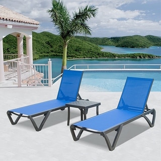 3 Pieces Patio Chaise Lounge Set with Side Table, Outdoor Sunbathing ...