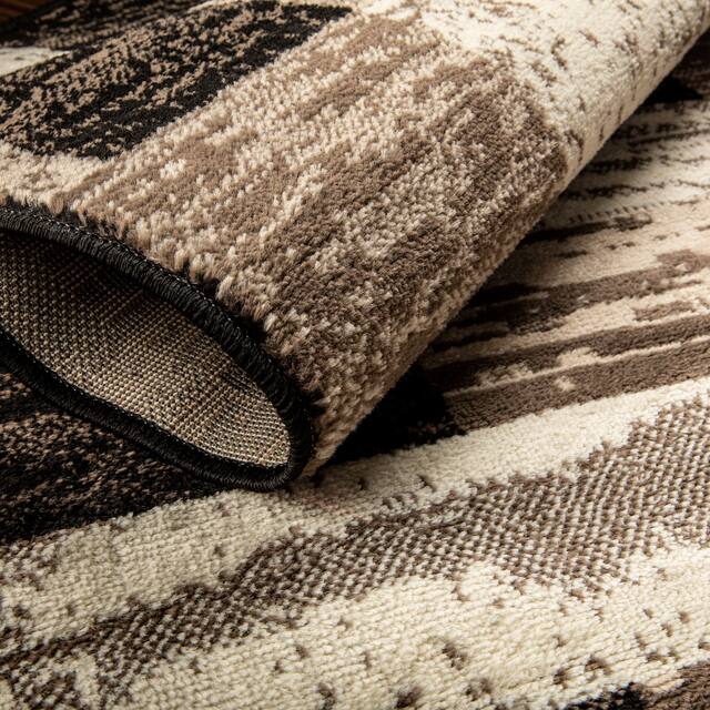 Miranda Haus Geometric Modern Patchwork Polypropylene Indoor Area Rug