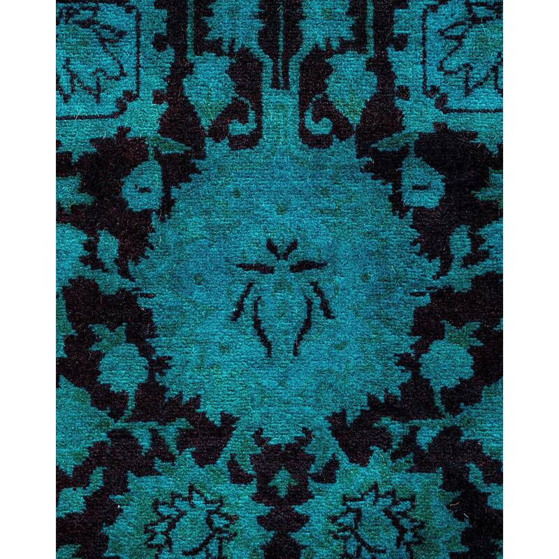 Overton Hand Knotted Wool Vintage Inspired Modern Contemporary Overdyed Blue Runner Rug - 6' 2" x 9' 0"
