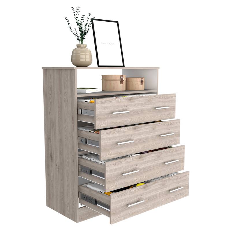 Four Drawer Dresser for Living Room ,Apartment, Bedroom, Light Gray / White