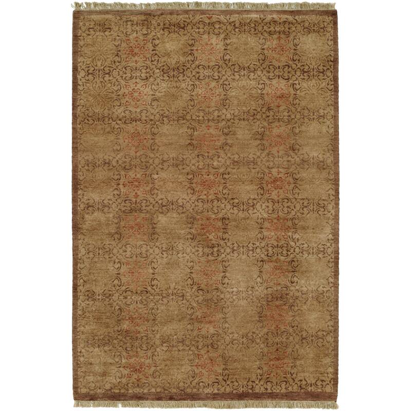 Transitional Brown Hand-Knotted Wool Area Rug - 3' x 5' - Brown