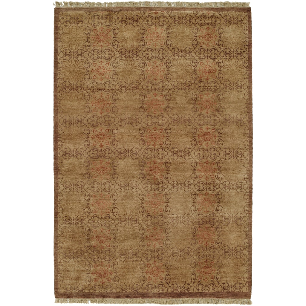 Transitional Brown Hand-Knotted Wool Area Rug