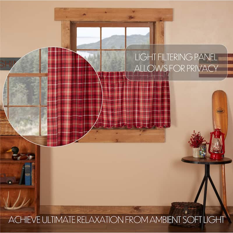 Red Rustic Kitchen Curtains VHC Braxton Tier Pair Rod Pocket Cotton Plaid