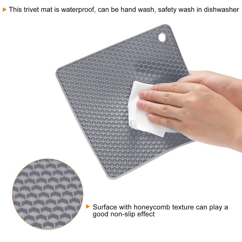 Silicone Trivet Mats 4pcs, Square Hot Pads Pot Holder for Countertop - Light Grey