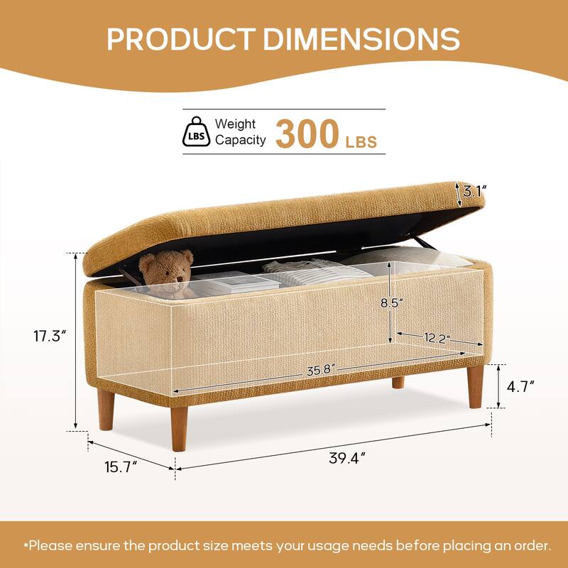 39in Soft Chenille Fabric Storage Ottoman Bench for Bedroom / Entryway Bed Foot / Living Room，Upholstered Entryway Bench