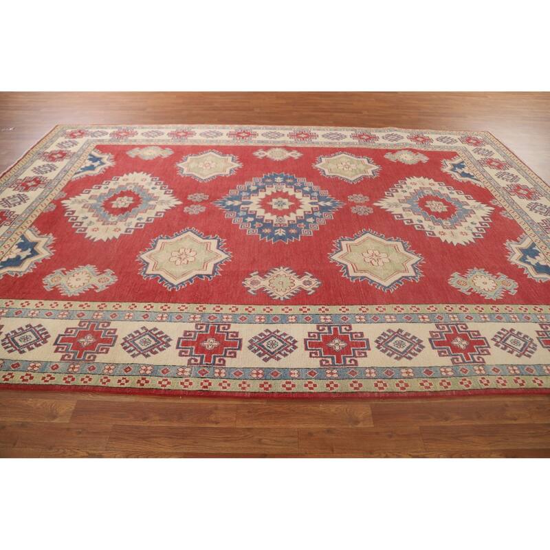 Red Kazak Rug Hand-Knotted Oriental Wool Carpet - 8'2"x 12'2"