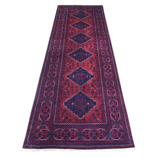 Shahbanu Rugs Deep Red Wool Hand Knotted Afghan Khamyab with Large ...