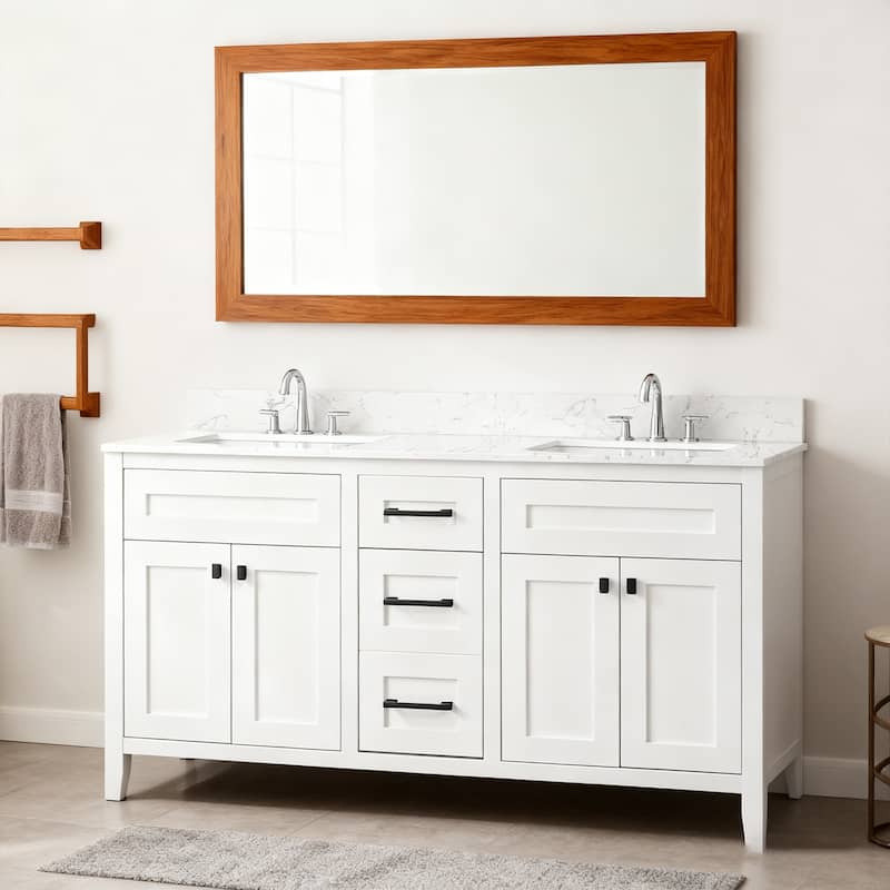 Nephelily 60 inch Bathoom Vanity With Quartz Top Double Sinks, Easy-to-Install