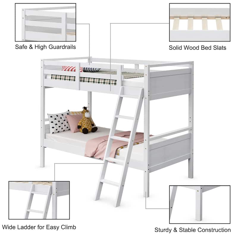 Costway Twin Over Twin Bunk Bed Convertible 2 Individual Beds Wooden