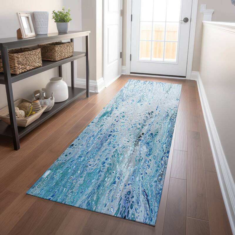 Premium Washable Super Soft Abstract Contemporary Mayfield Rug - Blue - 2' 3" x 7' 6" - Runner