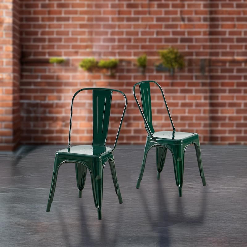 Industrial Metal 18 Inch Stackable Dining Chair Set - Set of 2 - Evergreen