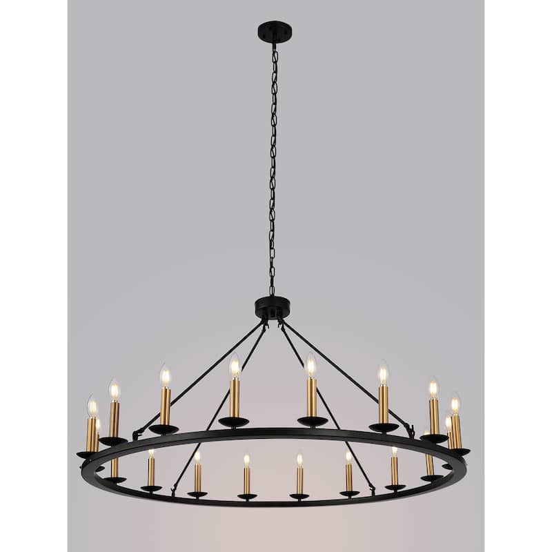 48" Black 18-Light Gold Candle Style Wagon Wheel Chandelier