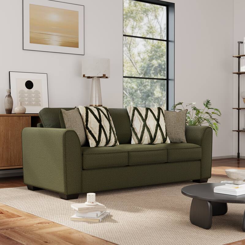 Roundhill Furniture Marvella 4-Piece Living Room Set, Sofa, Loveseat, Chair, and Ottoman with Mosswood Chenille Upholstery